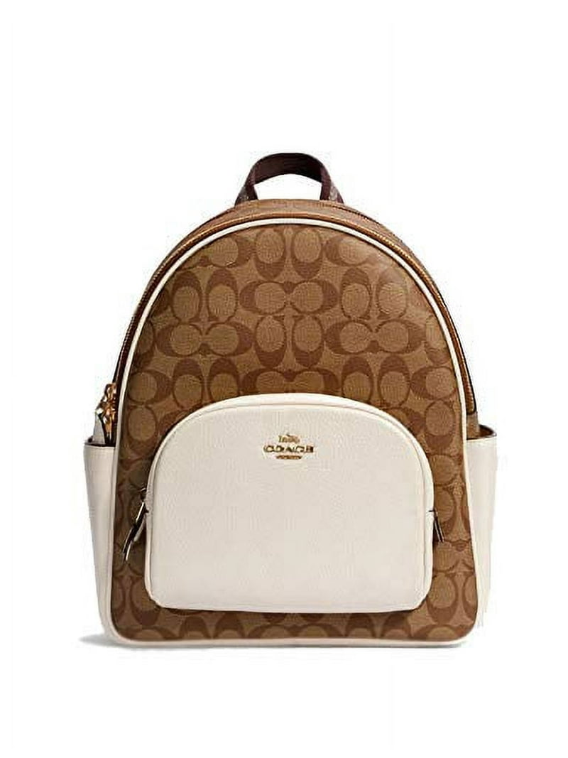 Coach Women's Court Backpack Signature Canvas Khaki-Chalk Bookbag
