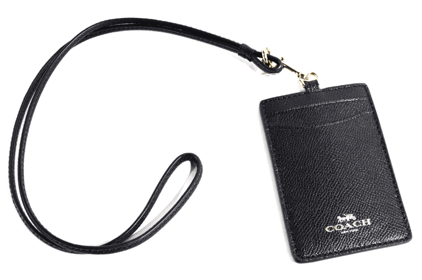 Coach Women's Crossgrain Leather Id Lanyard Card Case (Black