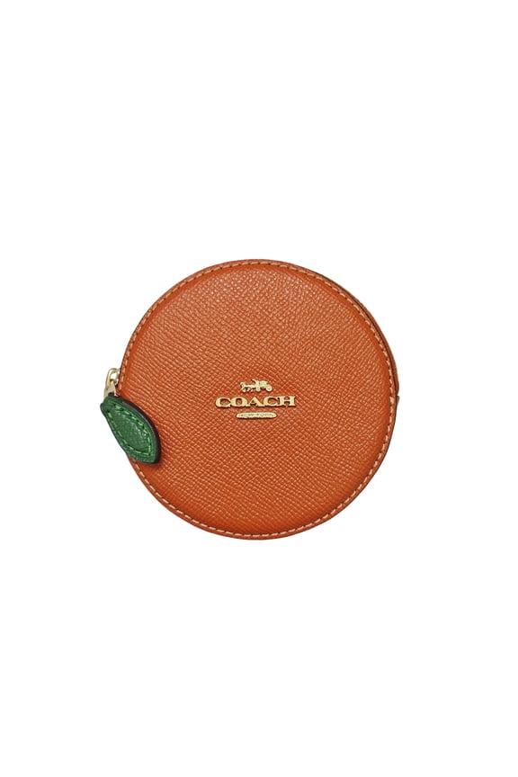 Women's Crossgrain Leather Orange Small Zip Pouch Coin Case (Spice Orange)