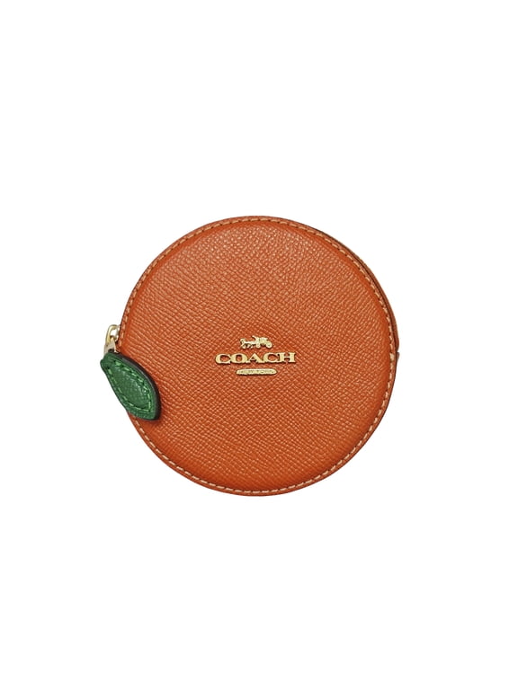 Women's Crossgrain Leather Orange Small Zip Pouch Coin Case (Spice Orange)