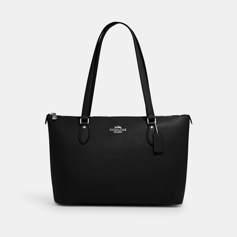 バッグ Old Coach USA Leather Tote Bag Black A4 Coach Gallery Tote in Black Crossgrain Leather with Zip-Top