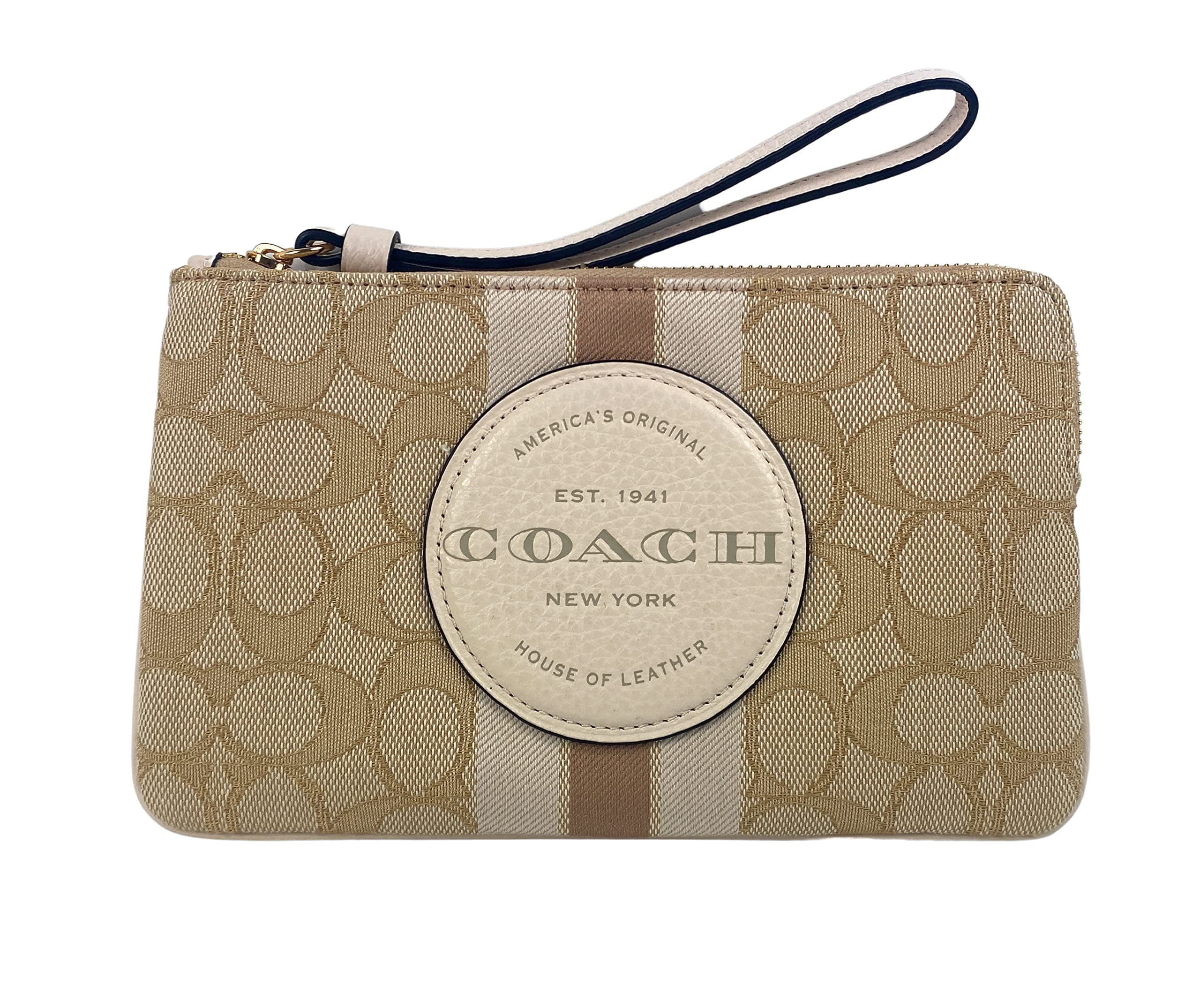 Coach Women s Dempsey Large Jacquard Corner Top Zip Wristlet Light Khaki Chalk Walmart
