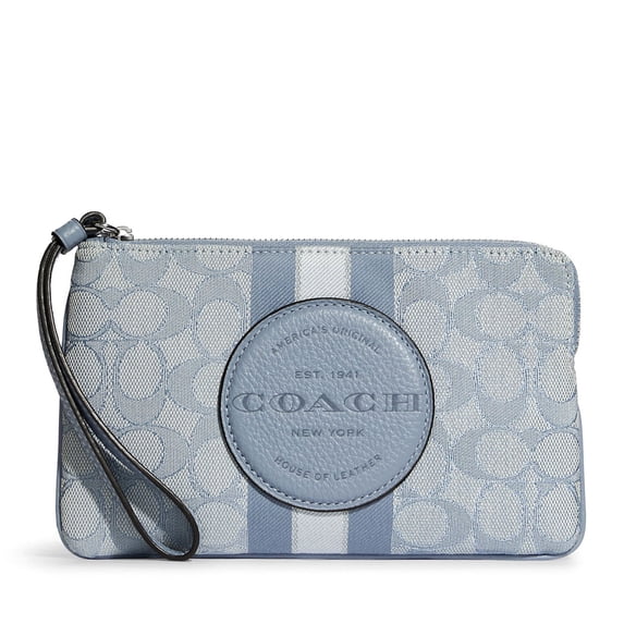 Coach Women's Dempsey Large Jacquard Corner Top Zip Wristlet (Marble Blue)