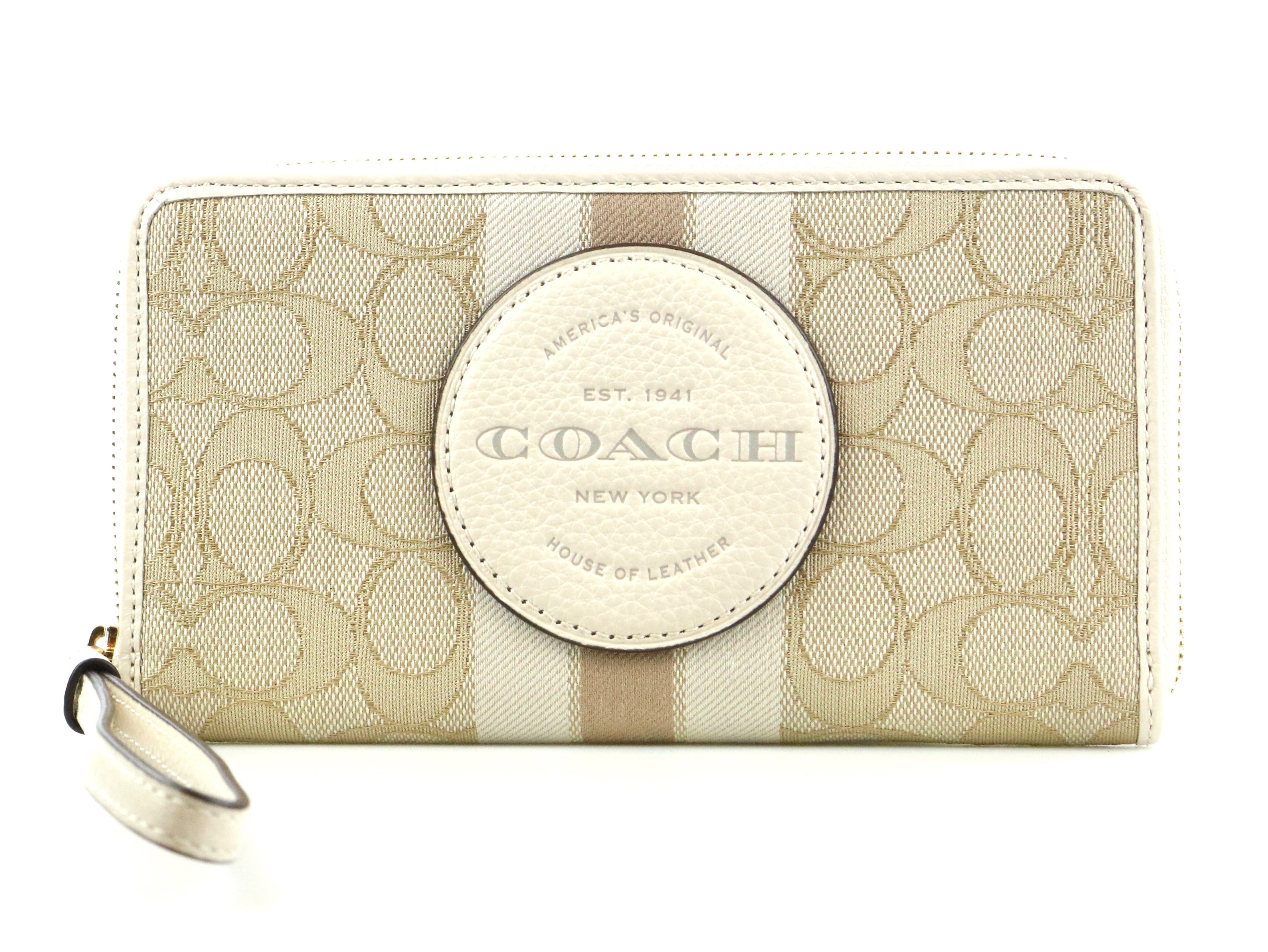 Coach Women's Dempsey Large Phone Wallet In Signature Jacquard With Stripe  And Coach Patch (Light Khaki / Chalk)