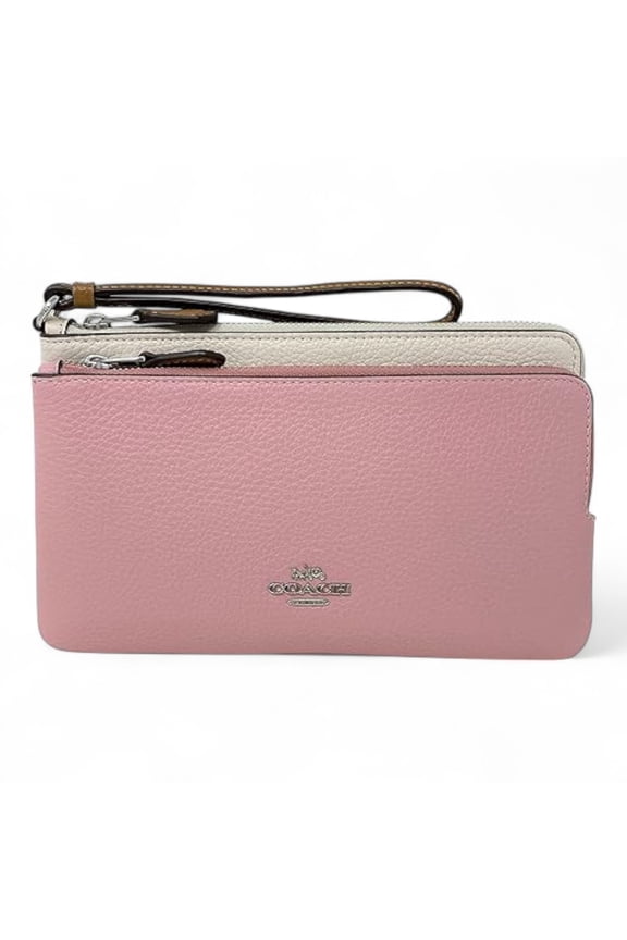 Women's Double Corner Zip Wallet In Colorblock, Chalk/Powder Pink Style