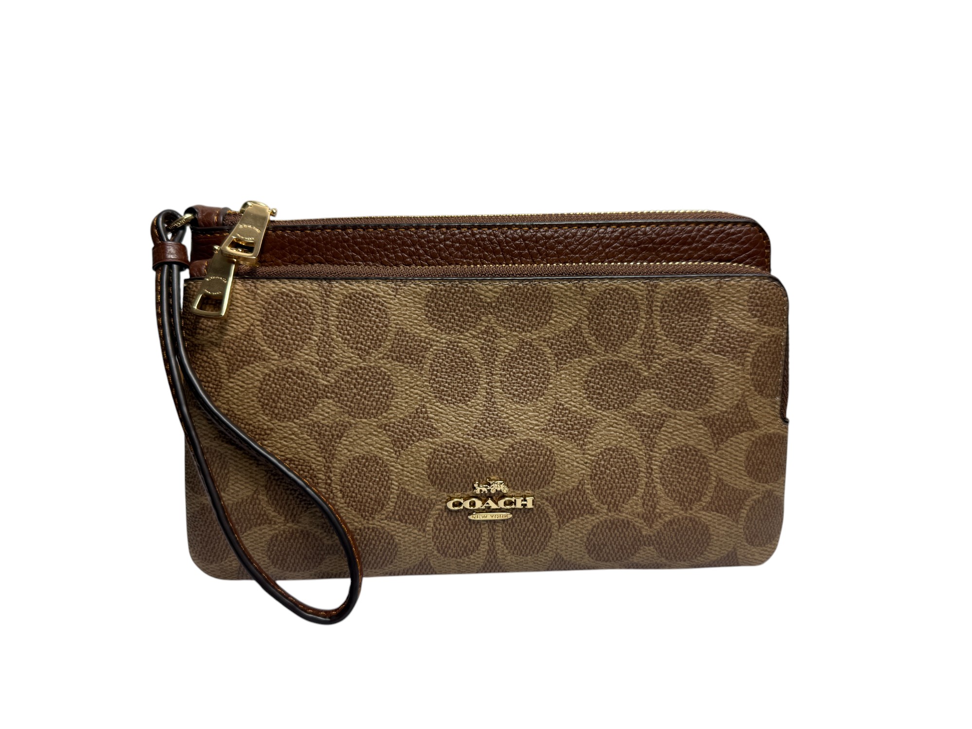 COACH Tan Signature Coated Canvas Brown Leather Corner Zip  Coach Tan and Brown Signature Zip Wallet main image 2