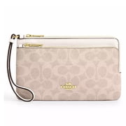 Coach Women s Double Zip Wristlet Wallet in Signature Canvas Sand / Chalk