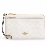 Coach Womens Double Zip Wristlet Wallet in Signature Canvas White / Chalk