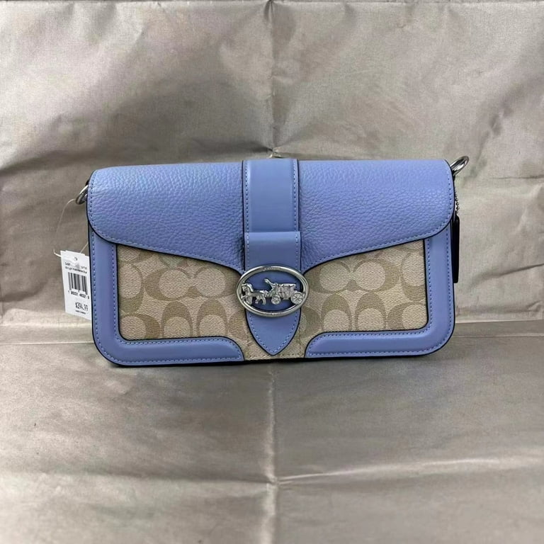 Coach Women s Georgie Shoulder Bag Signature Canvas Light Khaki Marble Blue Walmart