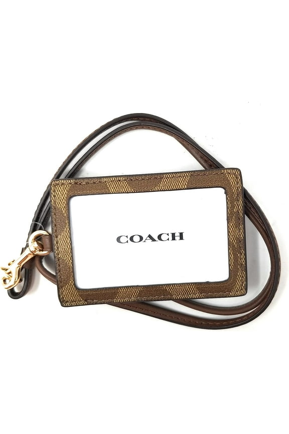 Women's ID Lanyard Card Case In Signature Canvas Leather (Khaki / Saddle)