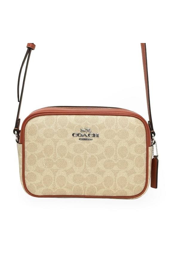 Women's Jamie Top Zip Camera Crossbody Bag in Signature Canvas (Sand / Deep Orange)