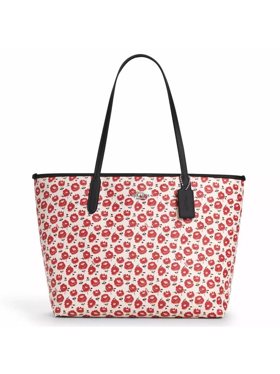 Women's Large City Tote Bag with Floral Print (Chalk / Black Multi)