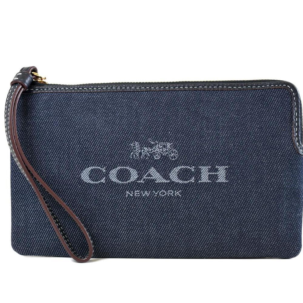 Coach Women's Large Corner Zip Around Canvas Wristlet (Denim