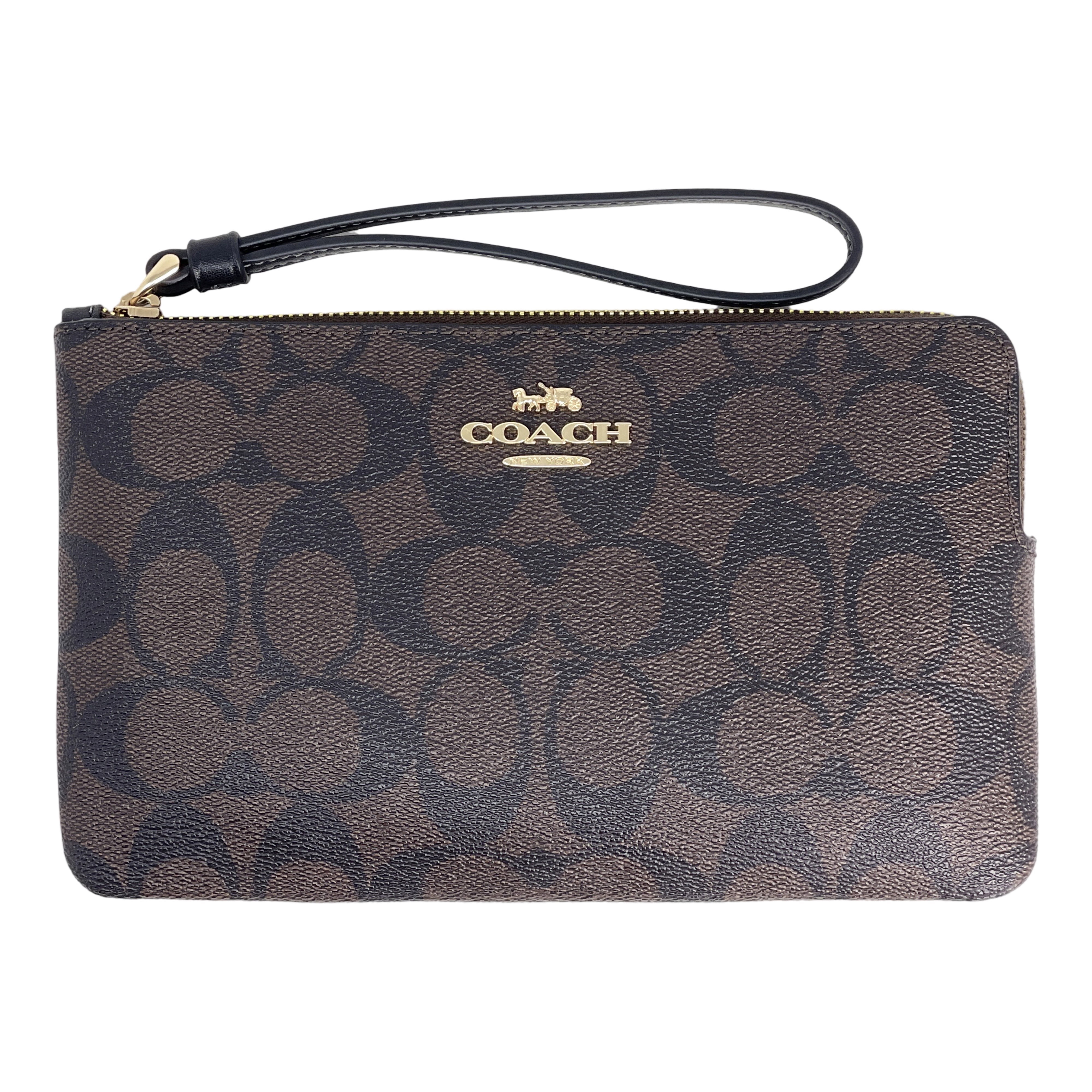 Coach Women's Large Corner Zip Wristlet in Signature Canvas (Brown