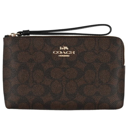 Coach Women's Large Corner Zip Wristlet in Signature Canvas (Walnut/ Black)