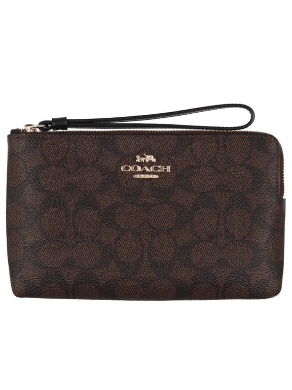 Women's Large Corner Zip Wristlet in Signature Canvas (Walnut/ Black)