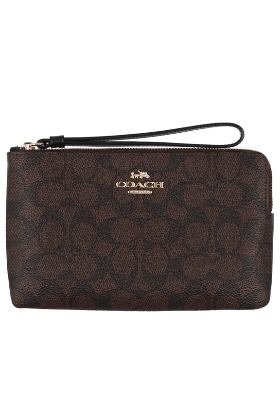 Women's Large Corner Zip Wristlet in Signature Canvas (Walnut/ Black)