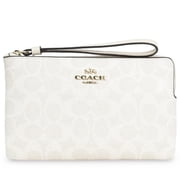 Coach Womens Large Corner Zip Wristlet in Signature Canvas White / Chalk