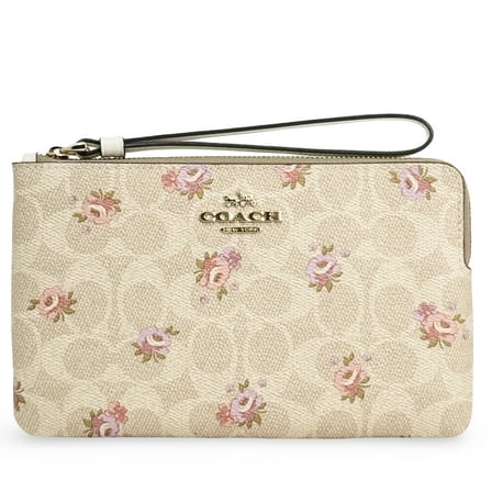 Coach Women's Large Corner Zip Wristlet in Signature Canvas with Floral Print (Sand Multi)