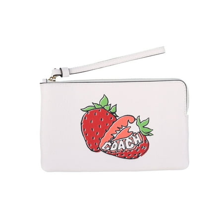 Coach Women's Large Corner Zip Wristlet with Strawberry Graphic (Chalk Multi)