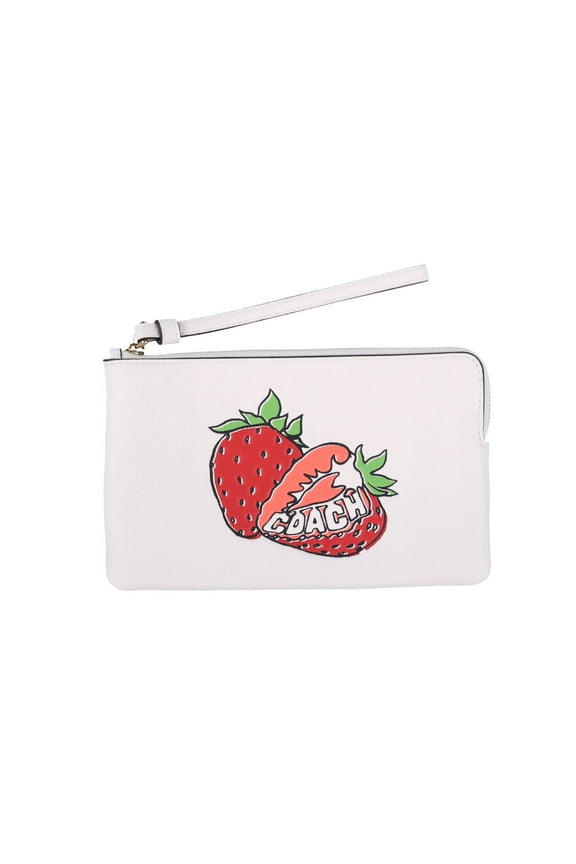 Women's Large Corner Zip Wristlet with Strawberry Graphic (Chalk Multi)