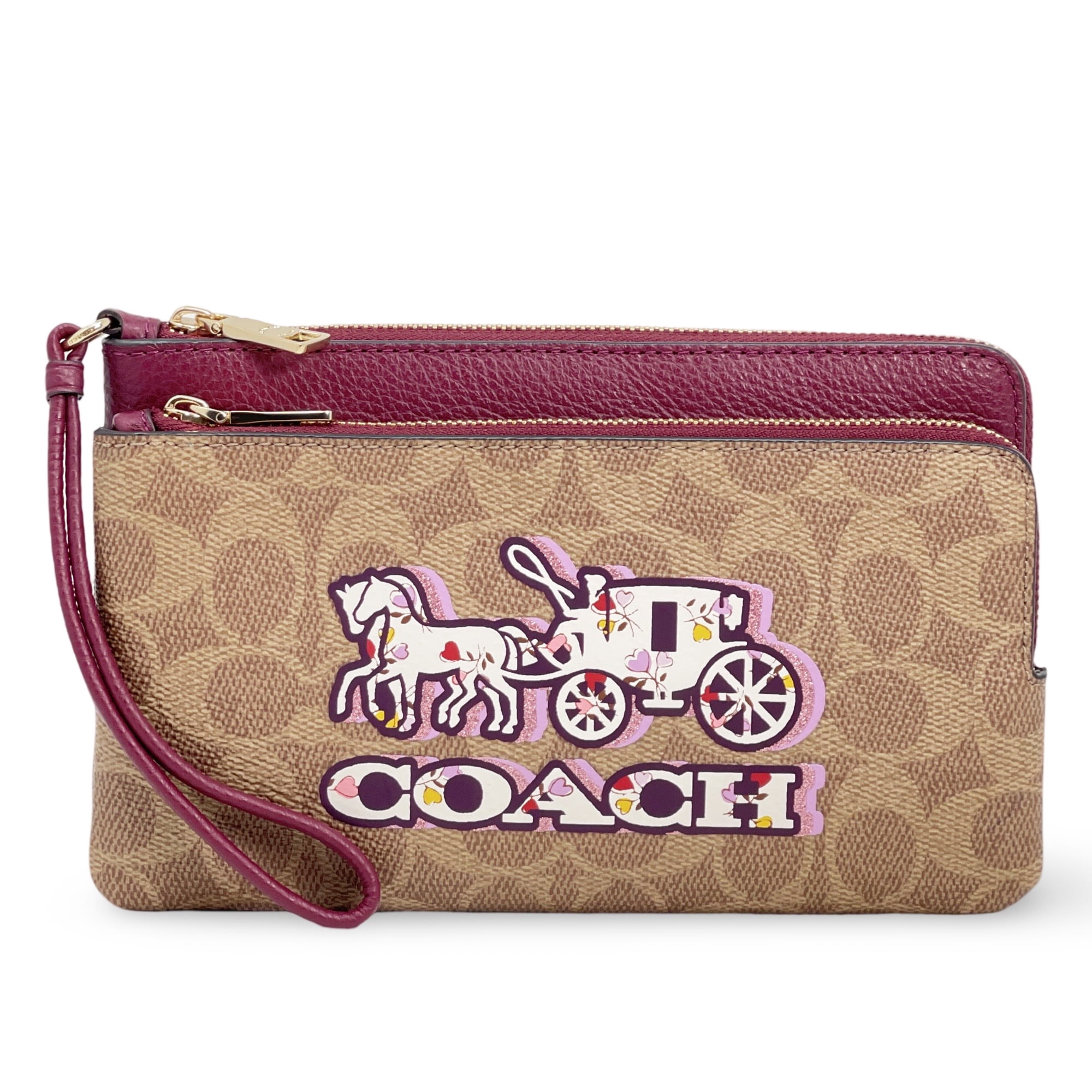 ポーチ Coach CAP25 Double Zip Wallet With Horse And Carriage Coach Women's Large Double Zip Wallet in Signature Canvas