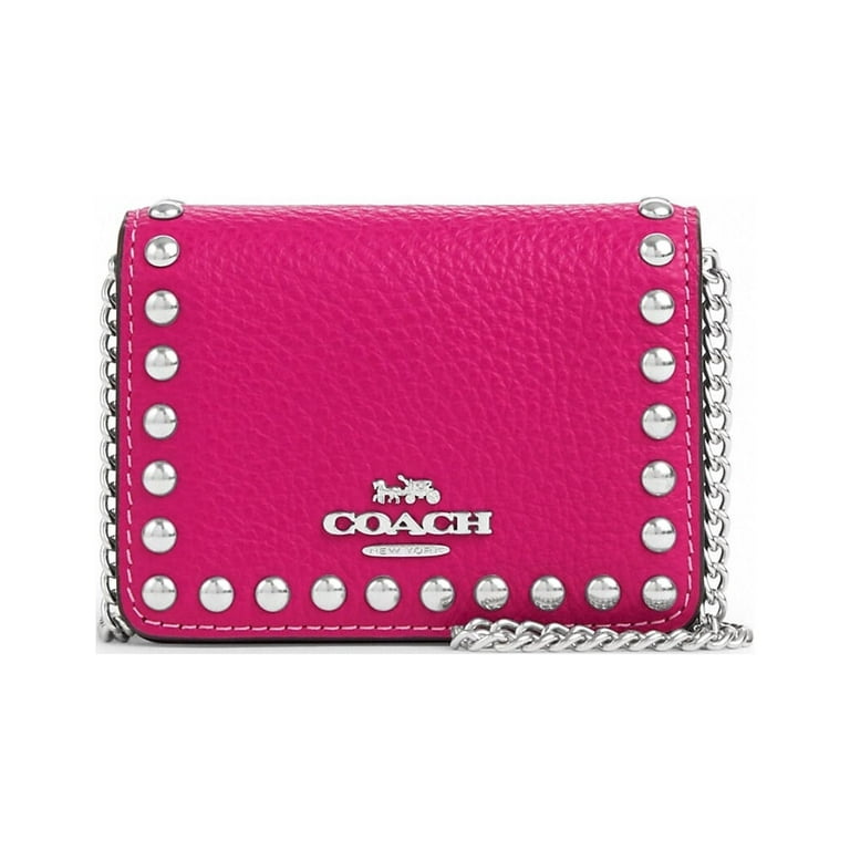Coach Women s Mini Wallet Card Case on a Chain with Rivets Cerise Walmart