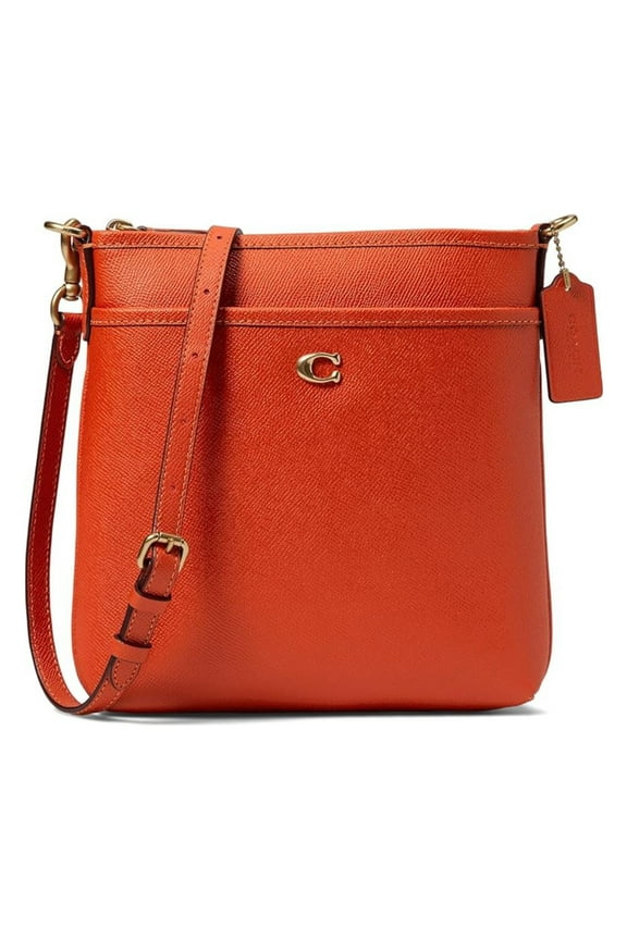 Womens Leather crossbody Kitt Messenger Bag ,Orange