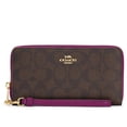 thumbnail image 1 of Coach Women's Long Zip Around Leather Wallet In Signature Canvas (Brown / Dark Magenta), 1 of 2