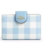 Coach Womens Medium Corner Zip Wallet With Gingham Print Blue Multi