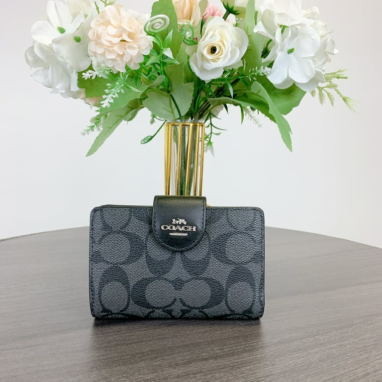 Coach Women s Medium Corner Zip Wallet in Signature Canvas Graphite Black Walmart