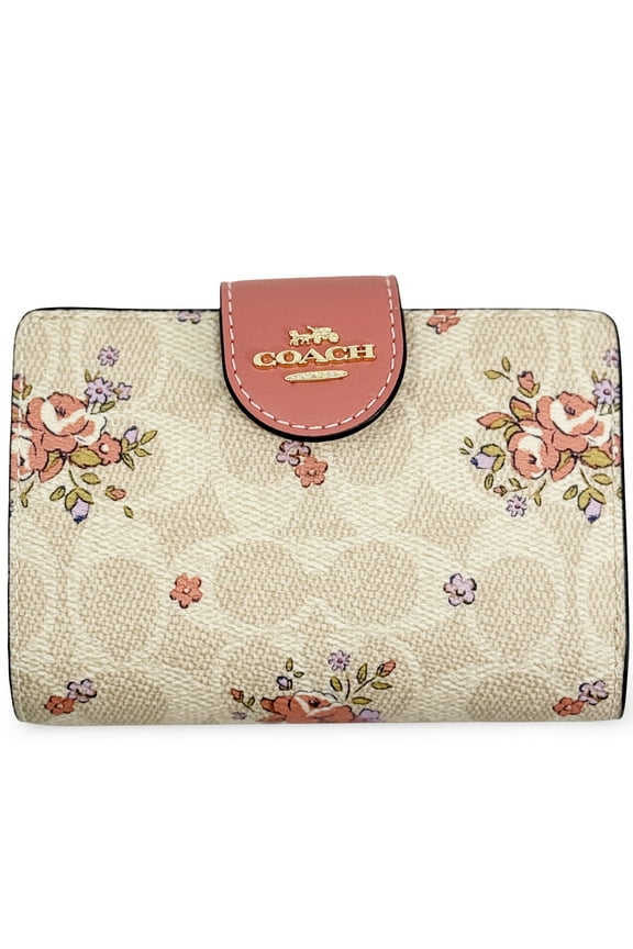 Women's Medium Corner Zip Wallet in Signature Canvas with Floral Print (Sand Multi)