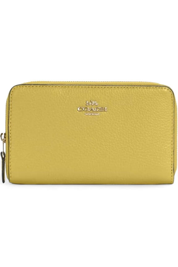Women's Medium ID Zip Wallet in Pebbled Leather, Gold/Chartreuse