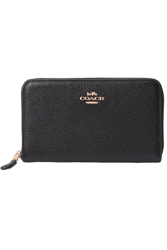 Women's Medium Id Zip Wallet in Pebbled Leather (Black)