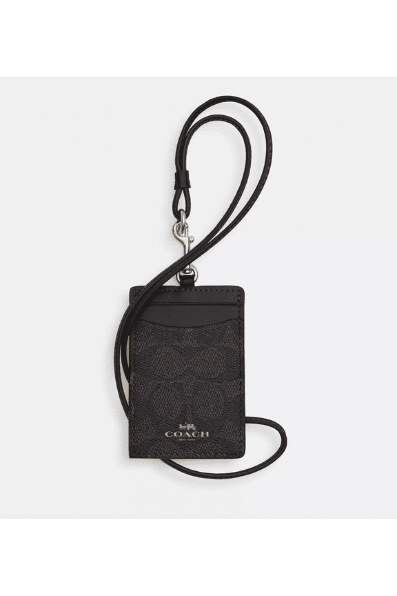 Women's ID Lanyard in Signature Canvas, Walnut/Black, Two Card Slots, ID Window & Detachable Lanyard – Designer Card Case Keychain