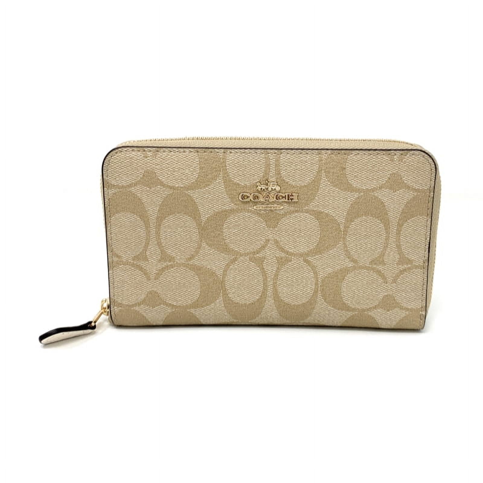 Coach Women s Signature Canvas Medium Zip Around Wallet Light Khaki Chalk 8 Credit Card Slots Secure Zip Coin Pocket Walmart