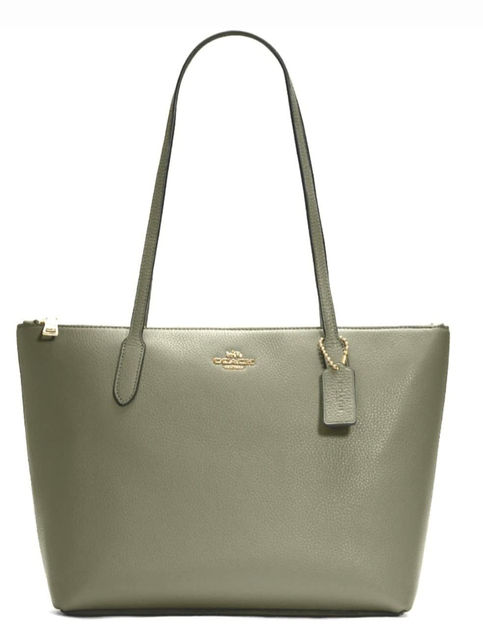 Coach Women's Medium Zip Top Tote in Pebbled Leather (Military