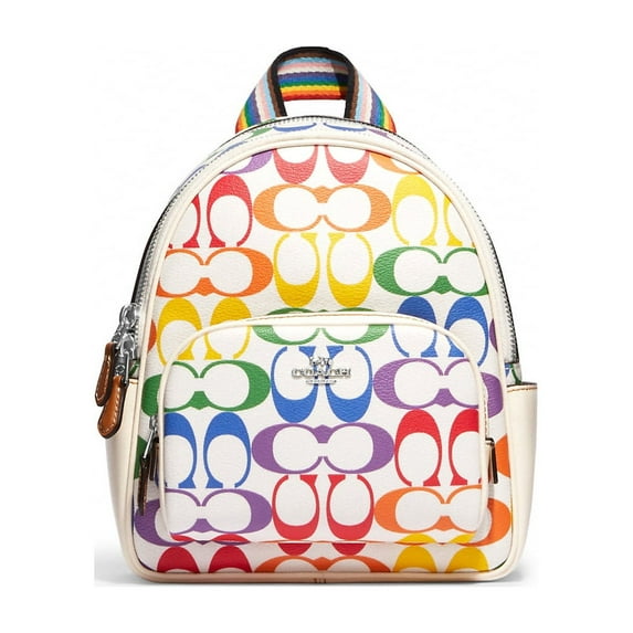 Coach Women's Mini Court Leather Backpack In Rainbow Signature Canvas (Chalk Multi)