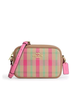 Womens Mini Jamie Camera Crossbody Bag with Plaid Print (Pink Multi)