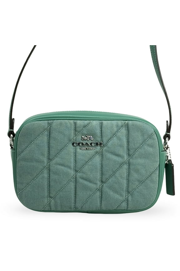 Women's Mini Jamie Top Zip Camera Crossbody Bag in Quilted Denim (Ivy / Green)