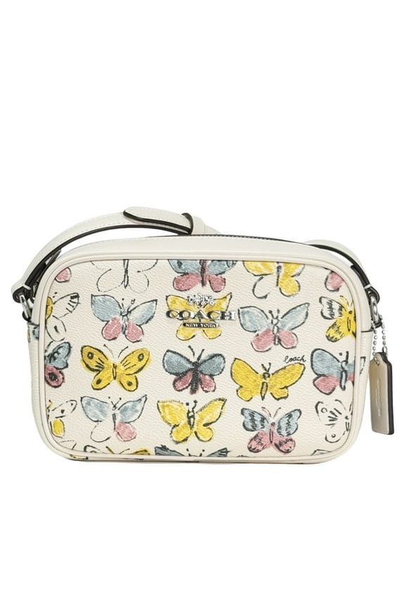 Women's Mini Jamie Top Zip Camera Crossbody Bag with Butterfly Print (Chalk Multi)