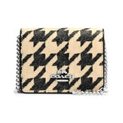 Coach Women's Mini Leather Wallet On A Chain with Houndstooth Print (Cream / Black)