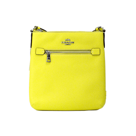 Coach Women's Mini Rowan Top Zip File Crossbody Bag in Crossgrain Leather (Bright Yellow)