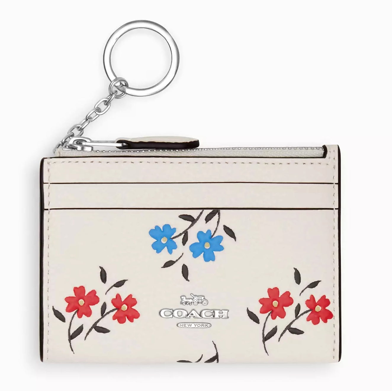Coach Women s Mini Skinny Top Zip Id Card Case with Floral Print in Pebbled Leather Chalk Multi Walmart