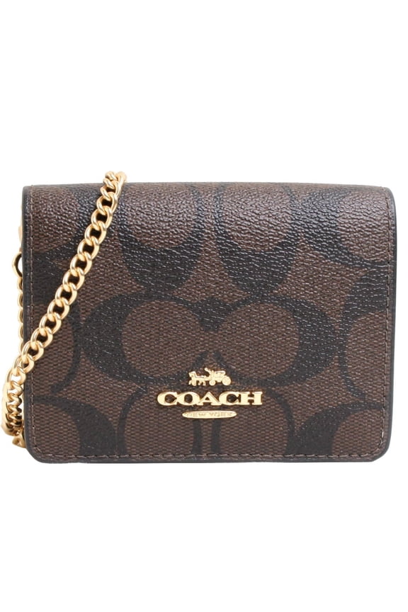 Women's Mini Wallet On a Chain in Signature Canvas (Walnut / Black)