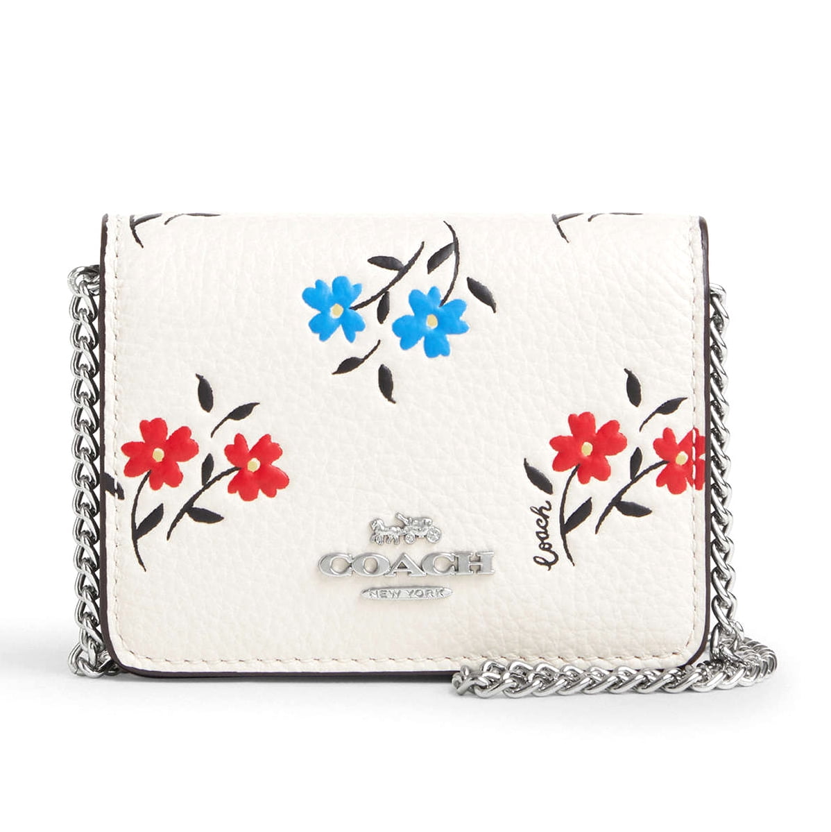 Coach Mini Wallet On A Chain 花柄 CAL71 Coach Women's Mini Wallet on a Chain in Pebbled Leather