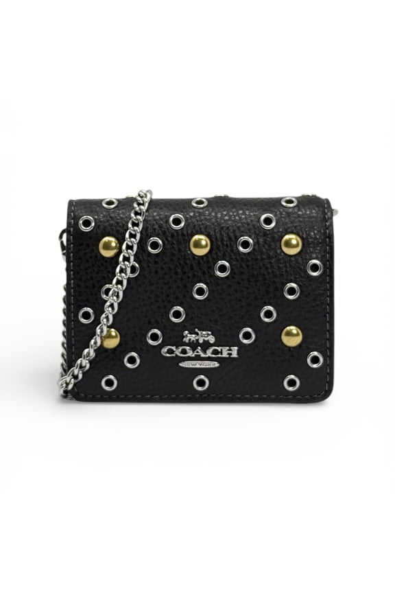 Women's Mini Wallet on a Chain with Rivets (Black Multi)