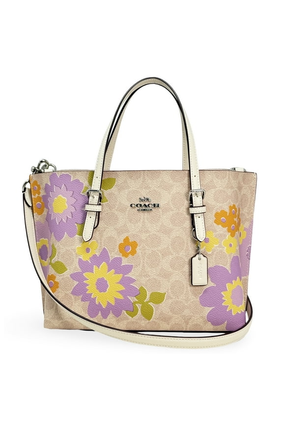 Women's Mollie Medium Satchel in Signature Canvas with Floral Print (Sand Multi)