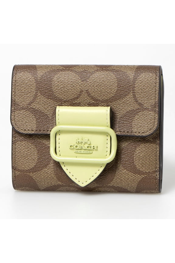 Women's Morgan Small Snap Wallet in Signature Canvas (Khaki / Pale Lime)