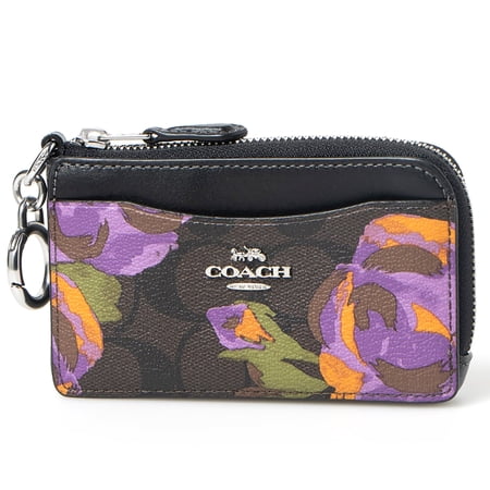 Coach Women's Multifunction Card Case in Signature Canvas with Rose Print (Brown / Iris Multi)